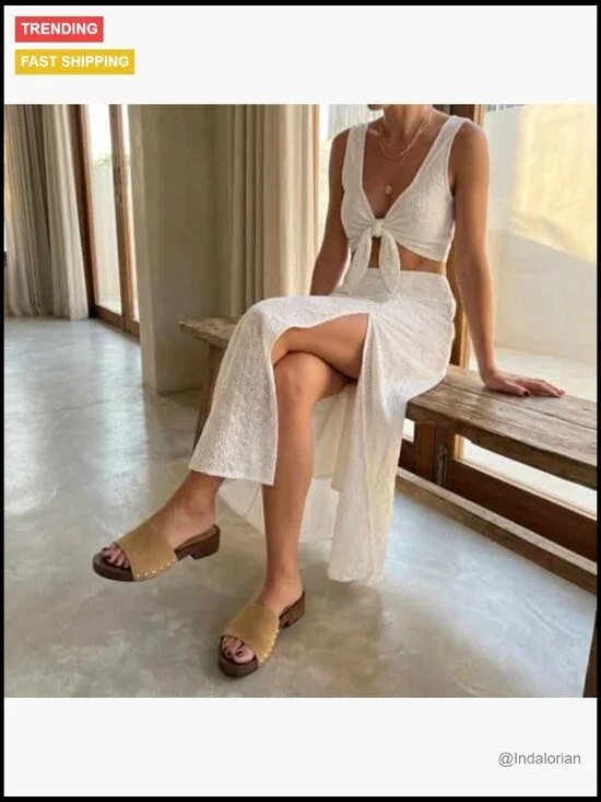 Vegan Suede Slides with Studded Detail, Low Heeled Dress Sandals - Picture 5 of 7